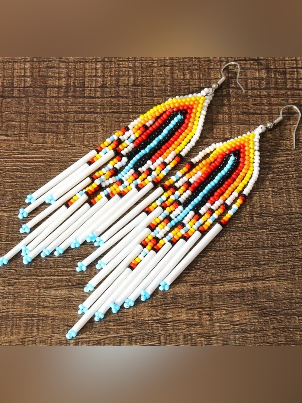 Handmade Seed Bead Fringe Earrings - Multicolor